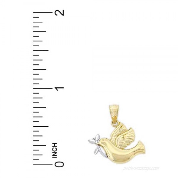 Charm America - Gold Peaceful Dove with Olive Branch Charm - 14 Karat Solid Gold
