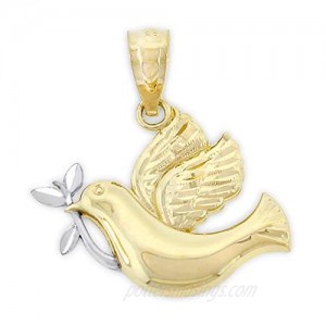 Charm America - Gold Peaceful Dove with Olive Branch Charm - 14 Karat Solid Gold
