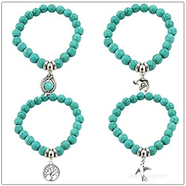 Charm Boho Vintage Turquoises Cross Tree Owl Hand Elephant Stone Bracelet for Women Men
