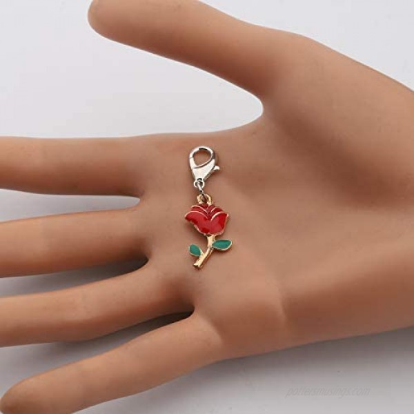 CHOORO Rose Clip on Charm Red Flower Clip on Charm Bridesmaid Wedding Gift Best Friends Sisters Gift