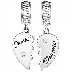 DaveandAthena Mother Daughter Charms 925 Sterling Silver Heart Charms Beads Best Mom Charms Silver Mother Charm Jewelry Gifts for Mothers Day