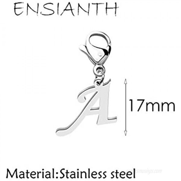 ENSIANTH Intial Letter A-Z Alphabet Charm for Bracelet Necklace Initial Stainless Steel Clasp Clip on Charm