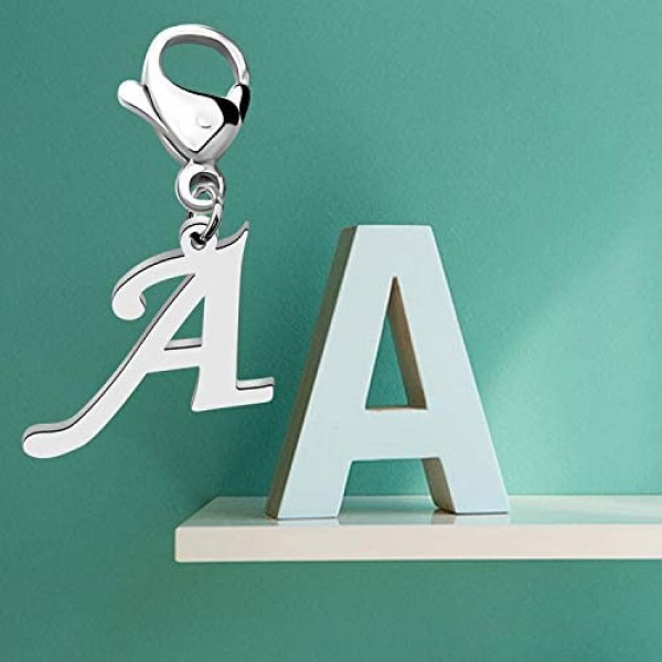 ENSIANTH Intial Letter A-Z Alphabet Charm for Bracelet Necklace Initial Stainless Steel Clasp Clip on Charm