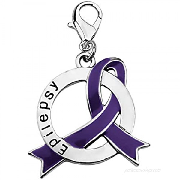 Epilepsy Purple Ribbon Clip-on Charm/Necklace Epilepsy Awareness Gift Purple Awareness Epilepsy Survivor Jewelry