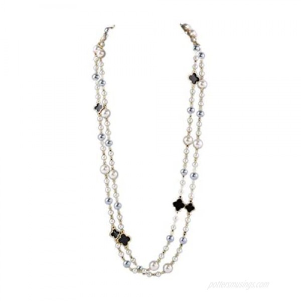 Faux Imitation Pearl and Flower Charm Neckalce