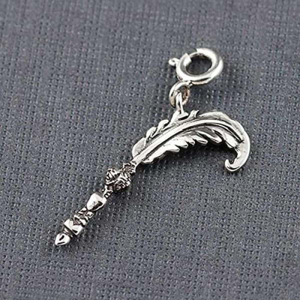 Fourseven Jewelry 925 Sterling Silver Bead Charm Pendant | Enchanted Quill Feather Pen Charm for Bracelet and Necklace