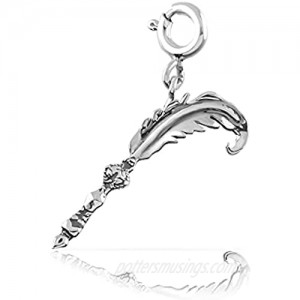 Fourseven Jewelry 925 Sterling Silver Bead Charm Pendant | Enchanted Quill Feather Pen Charm for Bracelet and Necklace