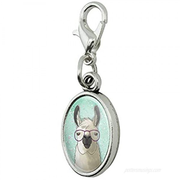 GRAPHICS & MORE Hip Llama with Glasses Antiqued Bracelet Pendant Zipper Pull Oval Charm with Lobster Clasp