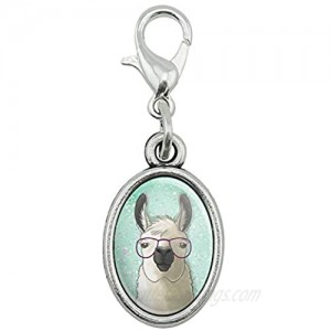 GRAPHICS & MORE Hip Llama with Glasses Antiqued Bracelet Pendant Zipper Pull Oval Charm with Lobster Clasp