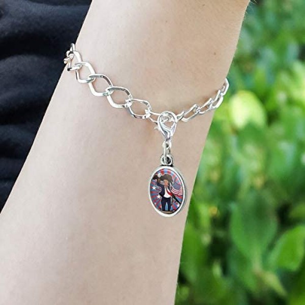 GRAPHICS & MORE Patriotic Donald Trump with Eagle American Flag Gun Antiqued Bracelet Pendant Zipper Pull Oval Charm with Lobster Clasp