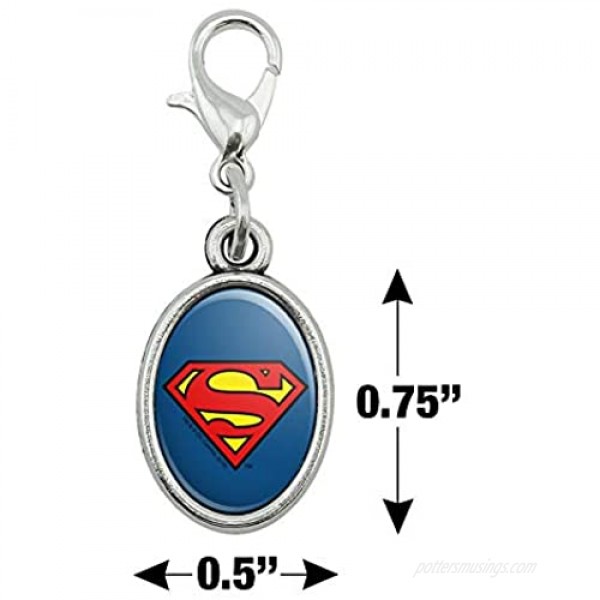 GRAPHICS & MORE Superman Classic S Shield Logo Antiqued Bracelet Pendant Zipper Pull Oval Charm with Lobster Clasp