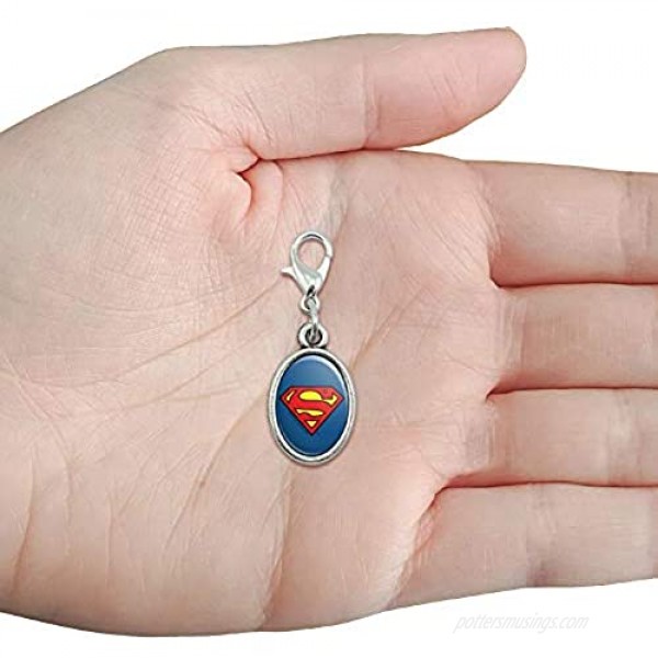 GRAPHICS & MORE Superman Classic S Shield Logo Antiqued Bracelet Pendant Zipper Pull Oval Charm with Lobster Clasp