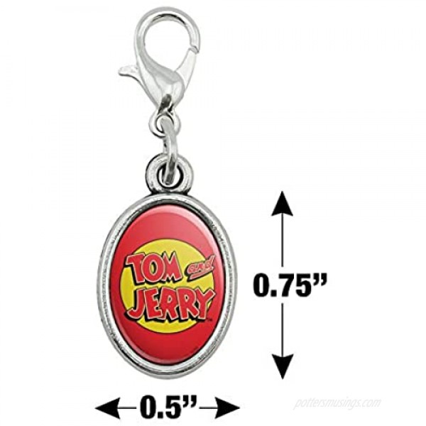 GRAPHICS & MORE Tom and Jerry Logo Antiqued Bracelet Pendant Zipper Pull Oval Charm with Lobster Clasp