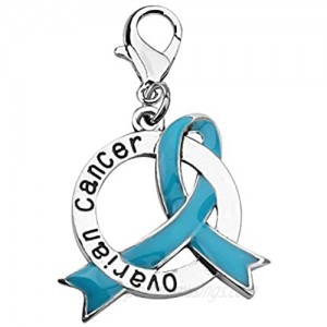 LBSBO Ovarian Cancer Gift Ovarian Cancer Awareness Teal Ribbon Clip-on Charm/Necklace Ovarian Cancer Support Jewelry