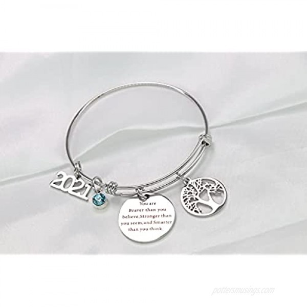 LINGXI 2021 Graduation Gifts Class of 2021 Graduation Bracelet You are Braver Stronger Smarter Than You Think Inspirational Charm Bracelet High School College Graduation Gifts for Her Him