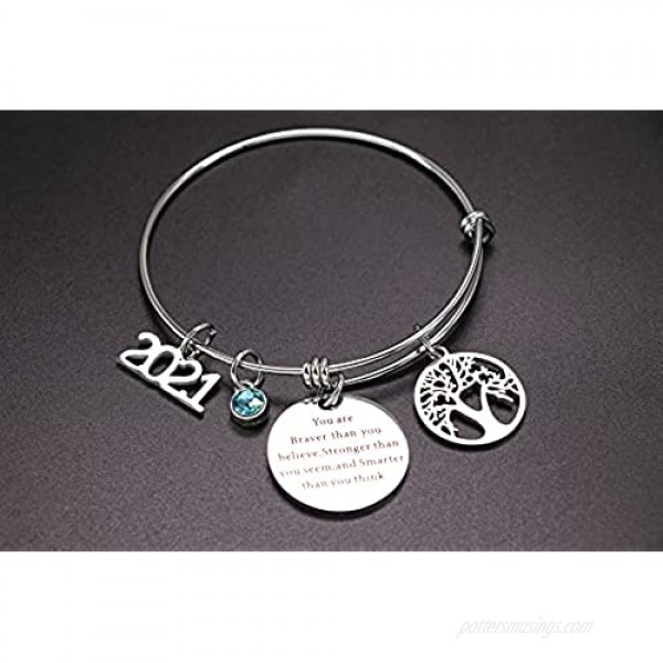LINGXI 2021 Graduation Gifts Class of 2021 Graduation Bracelet You are Braver Stronger Smarter Than You Think Inspirational Charm Bracelet High School College Graduation Gifts for Her Him
