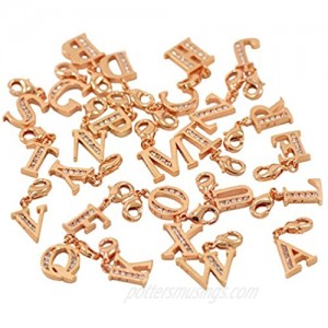 Lobster Clasp Clip On Initial Charms Dangle Cubic Zirconia Letter I  Rose Gold Plating