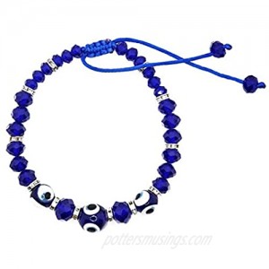 LUCKBOOSTIUM - Lucky Blue Evil Eye Charm Bracelet  Evil Eye Represents The All Seeing Eye of God Symbol  with Glass Beads on Necklace with Silver spacers  Beautiful Accessory  3” x 3”
