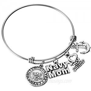 Miss Pink US United States Navy Mom Bracelet Expandable Wire Bangle I Love My Sailor Charm Birthday Jewelry Gifts for Women