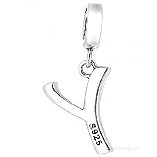 SPARKL Alphabet 925 Sterling Silver Charm Initial Letter A-Z with Cubic Stones Charms for Bracelet and Necklace