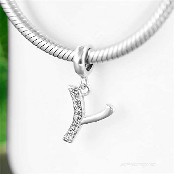 SPARKL Alphabet 925 Sterling Silver Charm Initial Letter A-Z with Cubic Stones Charms for Bracelet and Necklace