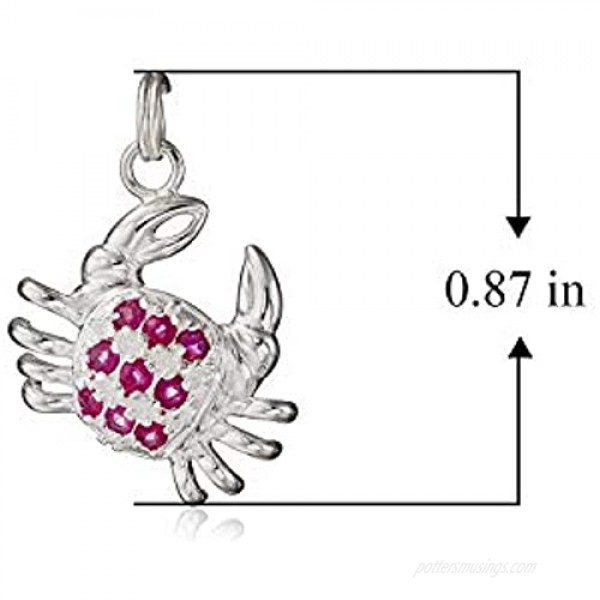 Sterling Silver Genuine Red Ruby Crab Turtle Cow and Machine Pave-Setting Clasp Drop Style Charm