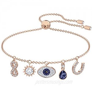 SWAROVSKI Women's Symbolic Evil Eye Charm Bracelet  Blue & White Crystal  Rose-Gold Tone Plated  One size (5497668)