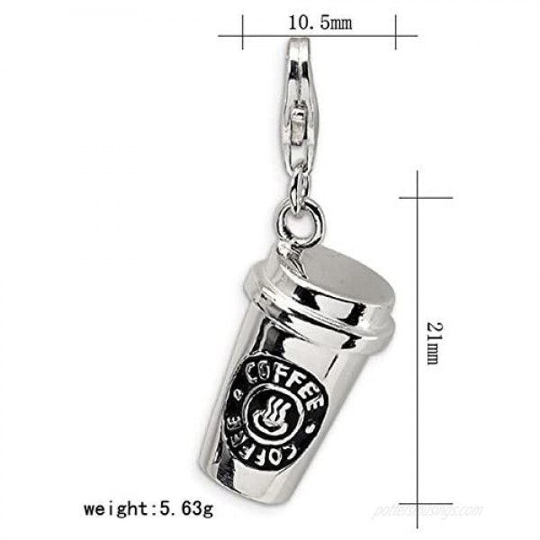 Trendy Rhodium Plated 3D Coffee Cup Floating Lobster Clasp Charm for Key Chain