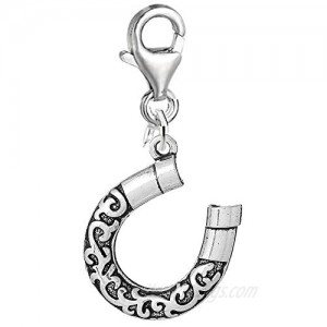 Vine Pattern Horseshoe Clip On For Bracelet Charm Pendant for European Charm Jewelry with Lobster Clasp