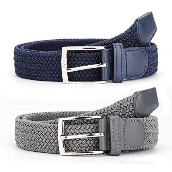 2 Pack Elastic Braided Woven Canvas Belts for Men and Women