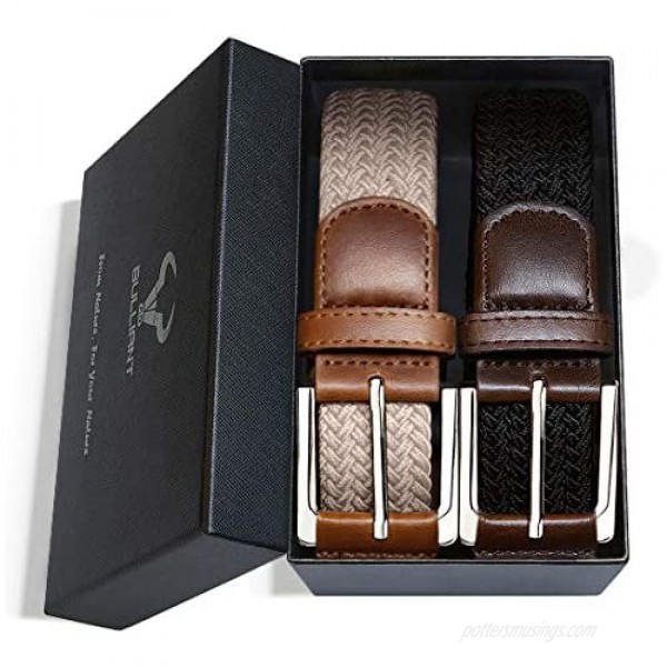 Belt for Men 2Units Woven Stretch Braided Belt Gift-boxed Golf Casual Pants Jeans Belts Width 1 3/8