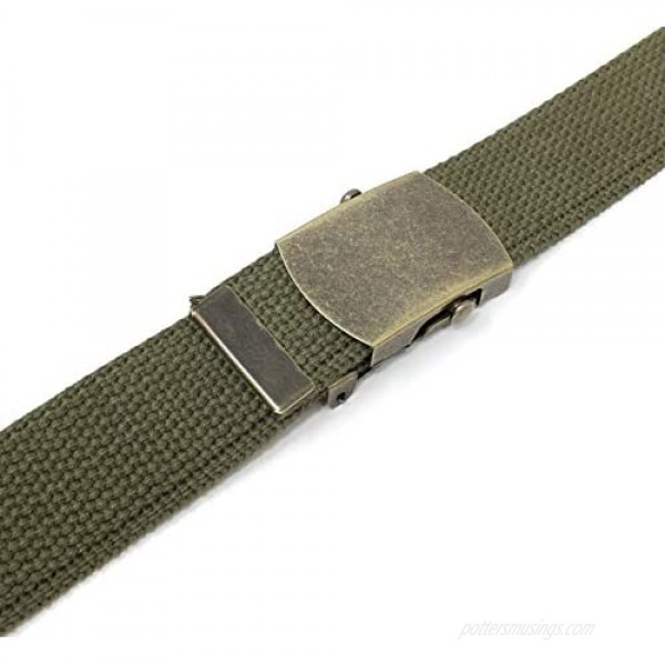 Canvas Web Belt Military Style with Antique Brass Buckle and Tip 50 Long
