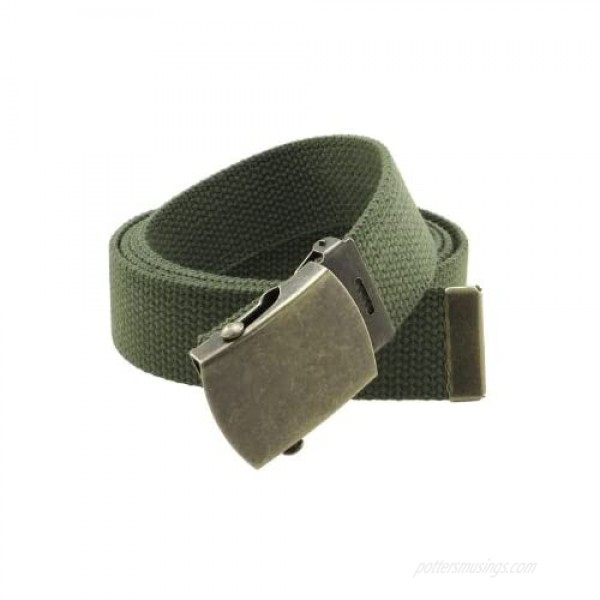 Canvas Web Belt Military Style with Antique Brass Buckle and Tip 50 Long