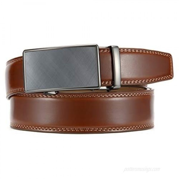 Chaoren Leather Ratchet Dress Belt 1 3/8 with Formal Slide Buckle Adjustable Trim to Fit in Gift Box