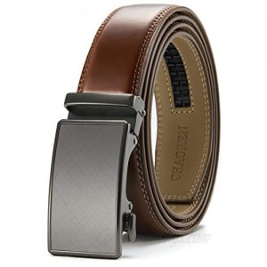 Chaoren Leather Ratchet Dress Belt 1 3/8 with Formal Slide Buckle Adjustable Trim to Fit in Gift Box