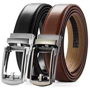 Click Belts for Men Comfort 2 Packs 1 1/4 CHAOREN Ratchet Dress Belt with Adjustable Slide Buckle Trim to Fit in Gift Set