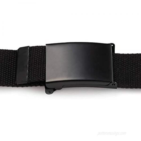 Cut To Fit Canvas Web Belt Size Up to 52 with Flip-Top Solid Black Military Buckle (16 Color and Combo Pack Options)