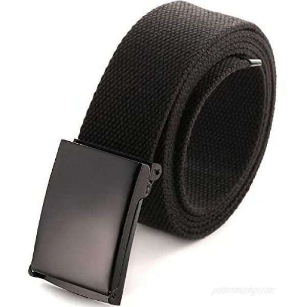 Cut To Fit Canvas Web Belt Size Up to 52 with Flip-Top Solid Black Military Buckle (16 Color and Combo Pack Options)