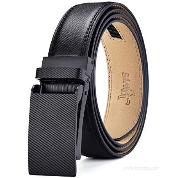 DWTS Mens Belts Real Genuine Leather Ratchet Dress Belt with Slide Click Buckle Adjustable Trim to Fit Elegant Gift Box