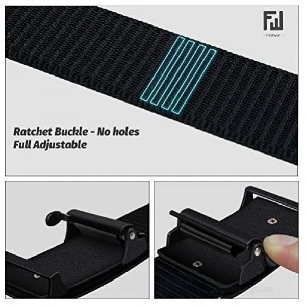 Fairwin Ratchet Web Belt 1.25 inch Nylon Web Automatic Slide Buckle Belt - No Holes and Invisible Belt Tail Web Belt for Men