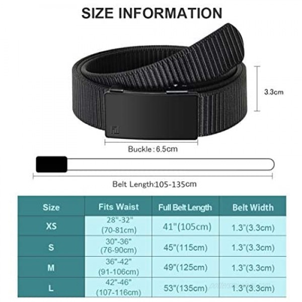Fairwin Ratchet Web Belt 1.25 inch Nylon Web Automatic Slide Buckle Belt - No Holes and Invisible Belt Tail Web Belt for Men