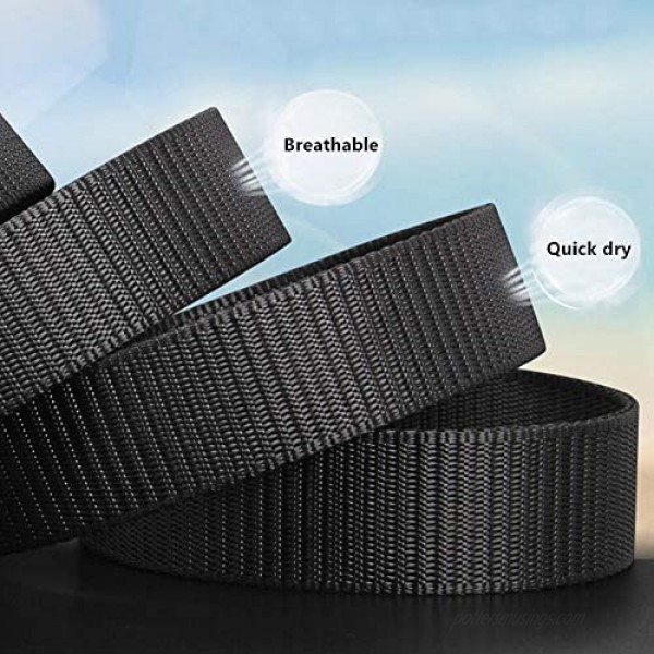 Ginwee 3-Pack Ratchet Web Belt 1.38 inch Nylon Web Automatic Slide Buckle Belt - No Holes and Invisible Belt Tail Web Belt for Men