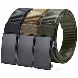 Ginwee 3-Pack Ratchet Web Belt 1.38 inch Nylon Web Automatic Slide Buckle Belt - No Holes and Invisible Belt Tail Web Belt for Men