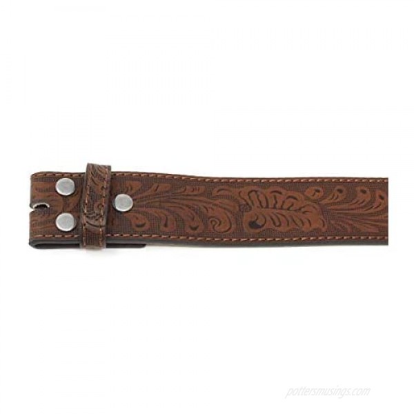 Leather Belt Strap with Embossed Western Scrollwork 1.5 Wide with Snaps