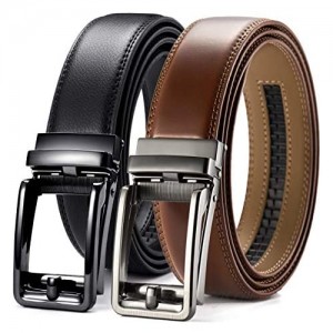 Leather Ratchet Dress Belt 2 Pack 1 3/8"  Chaoren Click Adjustable Belt Comfort with Slide Buckle  Trim to Exact Fit