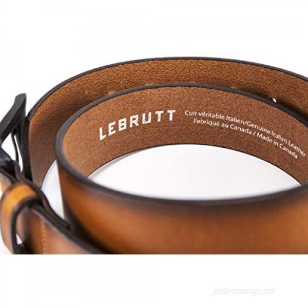 Lebrutt Genuine Men's Leather Belt Italian Full Grain Leather Casual Jeans Leather Belts for Men Hand Made in Canada