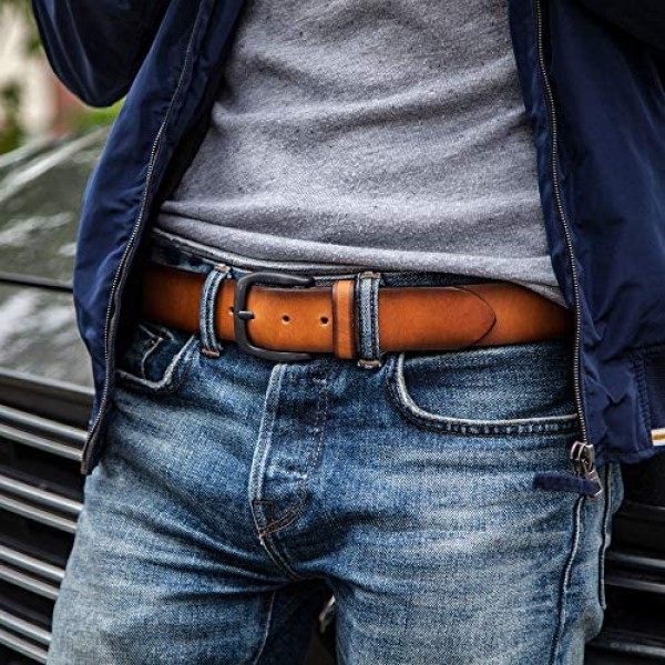 Lebrutt Genuine Men's Leather Belt Italian Full Grain Leather Casual Jeans Leather Belts for Men Hand Made in Canada