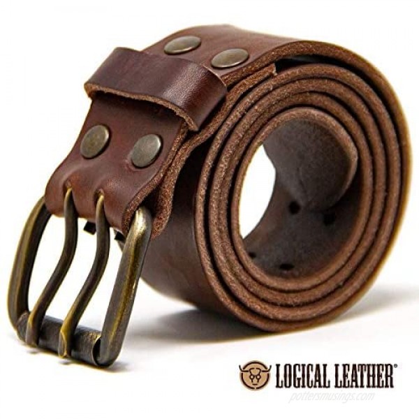 Logical Leather Men's Work Belt - Heavy Duty Genuine Full Grain Leather Double Prong Belts