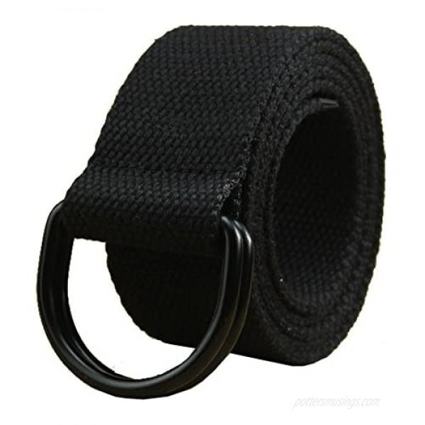 Maikun Mens & Womens Canvas Belt with Black D-ring 1 1/2 Wide Extra Long Solid Color