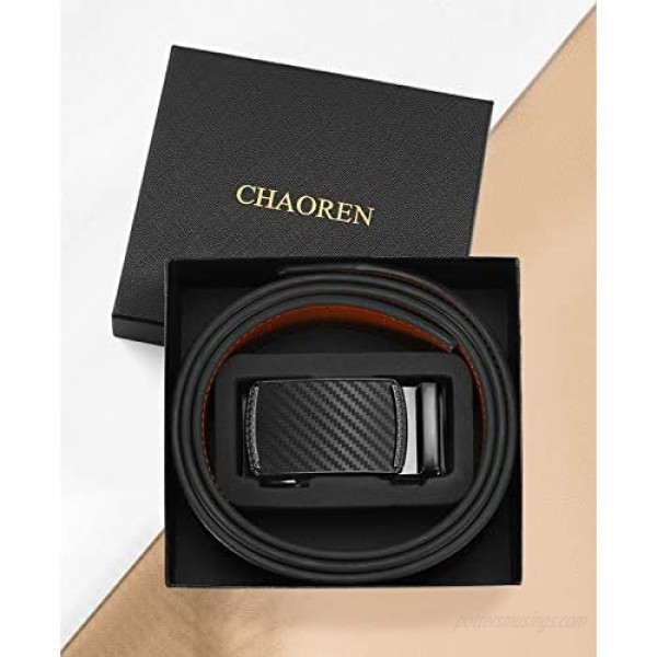 Mens Belt Chaoren Ratchet Belt Dress with 1 3/8 Genuine Leather Slide Belt with Easier Adjustable Buckle Trim to Fit